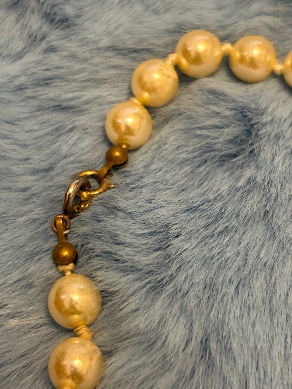 Vintage Faux Pearl Necklace Knotted Beads Clasp
